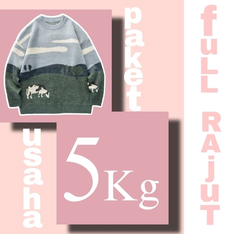 paket usaha rajut 5kg isi 15-30 pcs, baju wanita lengan panjang, rajut murah, COD, sudah sertika
