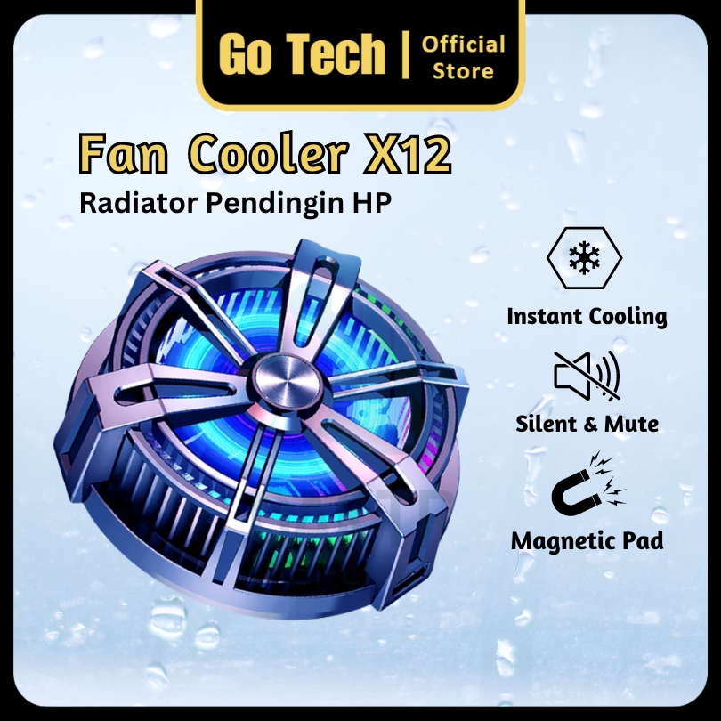 Go Tech - Funcooler X12 Fan Cooler X12 For Smartphone/Tablet Magnet Fan Cooler Radiator Pendingin HP