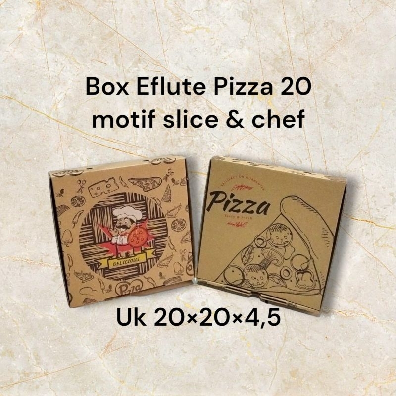 

Box eflute pizza 20 motif slice & chef uk 20x20x4,5 (isi 50pcs)