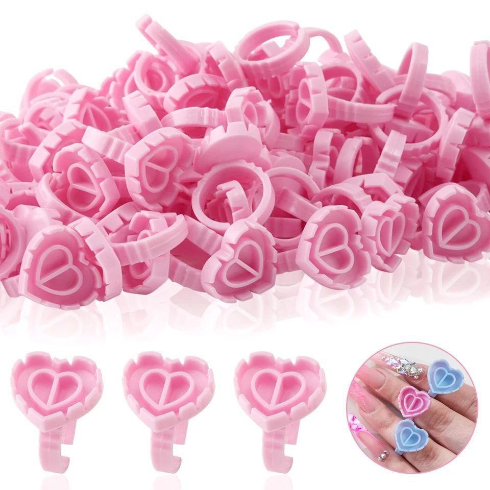 Cup Ring Lem Glue Bentuk V|Heart Ring Cincin Russian Eyelash|Volume Eyelash Ring|WHITE&PINK&BLUE PER