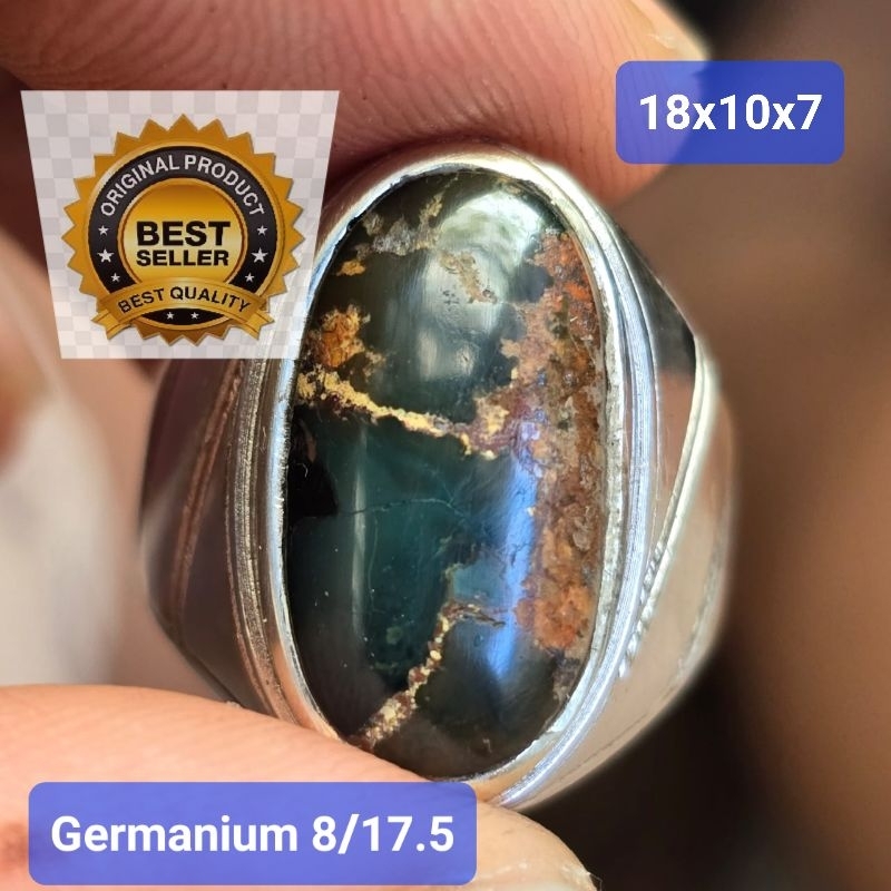 CINCIN PIRUS PERSIA HIJAU BOTOL SERAT EMAS RING GERMANIUM