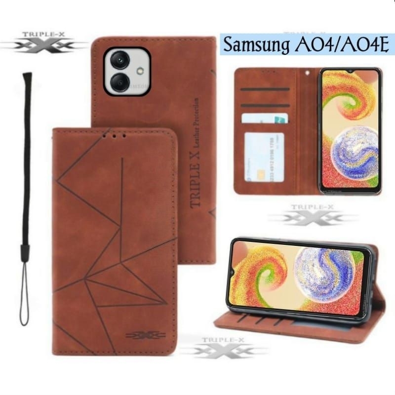 Case Samsung A04e Flip Cover Magnet Model Dompet Bahan Kulit Leather Case Pelindung Hp