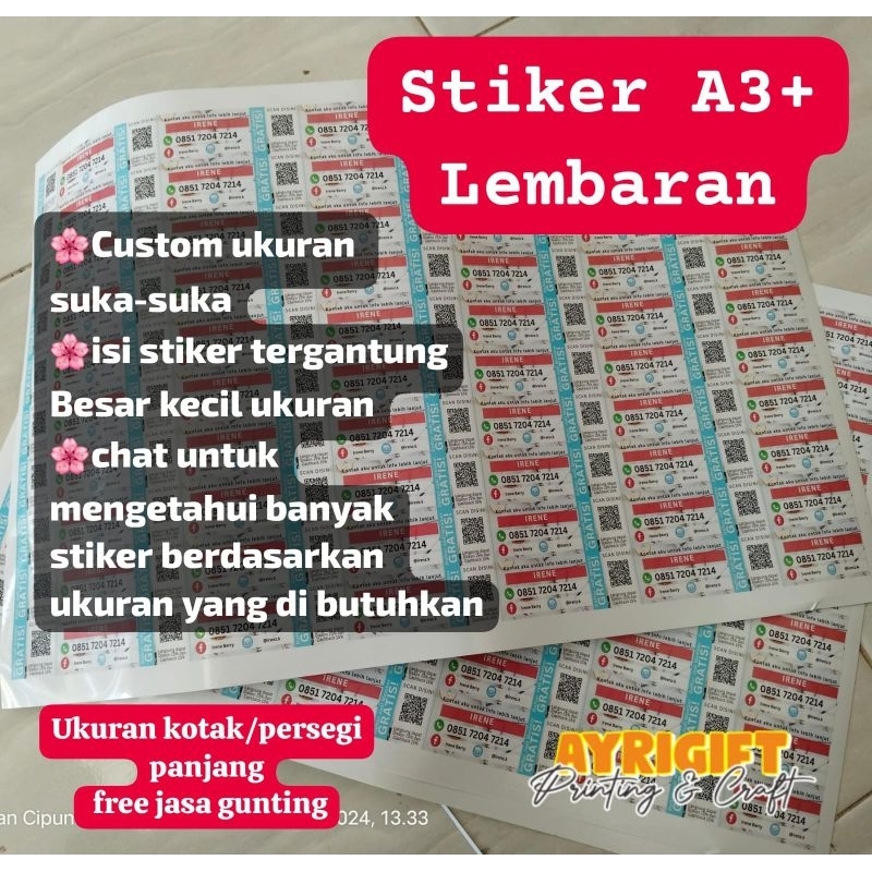 

STIKER TEMPEL A3+ (CROMO, VINYL & TRANSPARAN) BY AYRIGIFT free desain CETAK SUKA SUKA