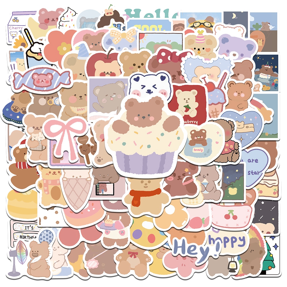 

[102PCS]Stiker Aesthetic Hot Korea Cute Beruang Stiker Jurnal Set Anti Air-Sticker Buku Stiker Casing HP Journal Koper Stiker Laptop Helm Motor Stiker Botol