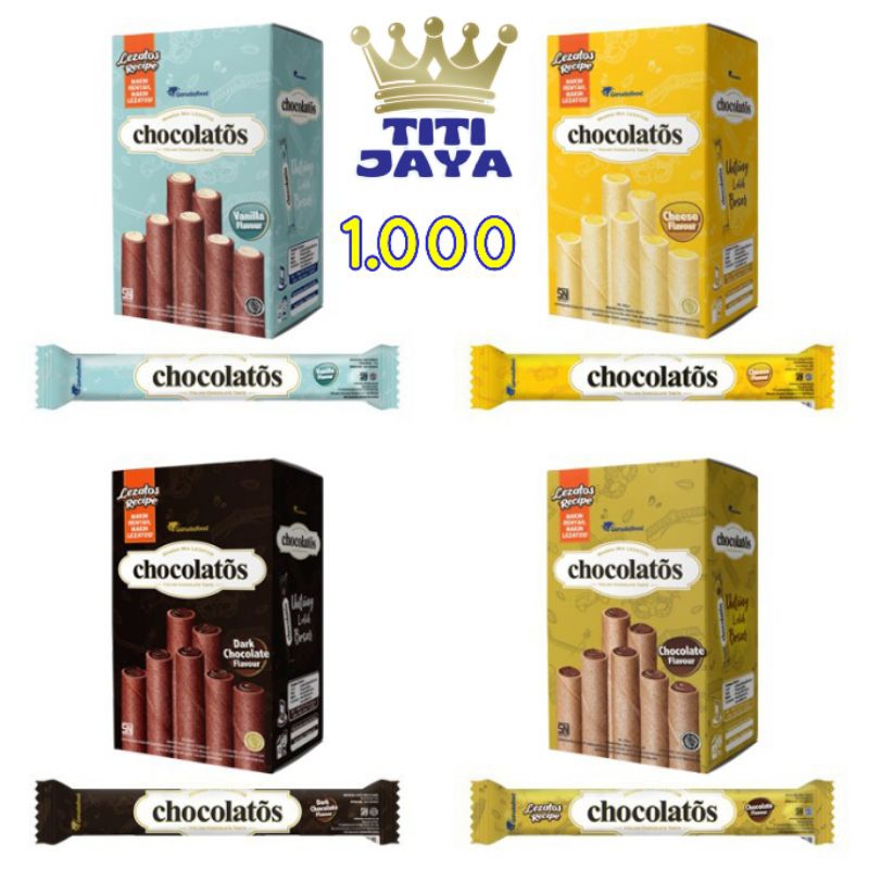 

CHOCOLATOS 1000 PANJANG BOX ISI 24 VANILA COKLAT DARK CHOCOLATE CHEESE KEJU