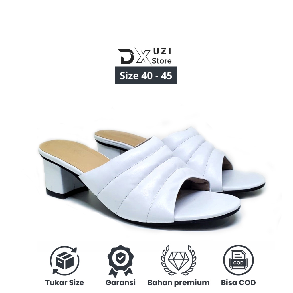 Itzel White - Sandal Wanita Selop Elegan Cantik / Sendal Heels Formal Pesta Ukuran Jumbo Big Size