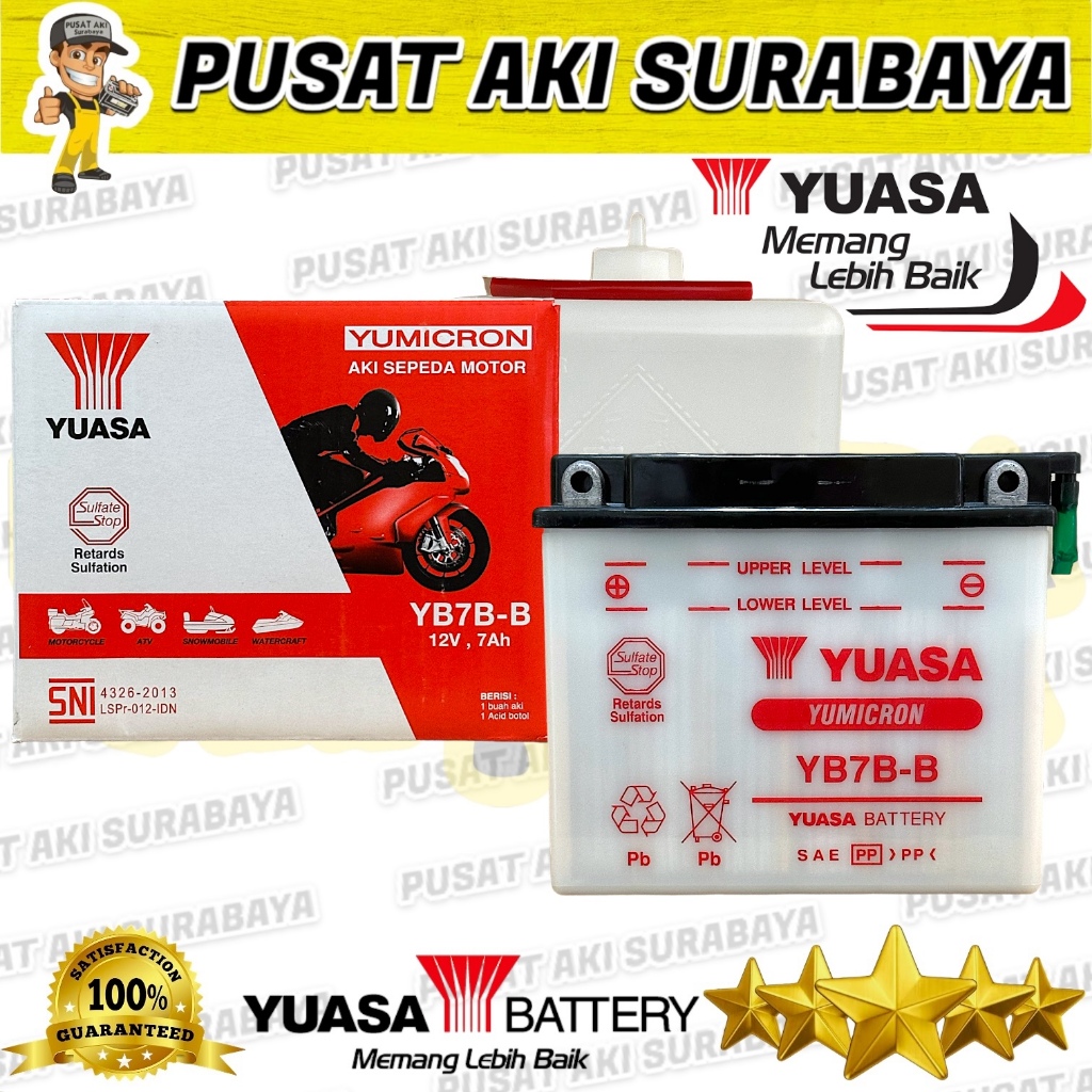 ACCU YUASA YB7B - B 12V 7AH AKI ORIGINAL STANDARD SEPEDA MOTOR HONDA TIGER SCORPIO PUSAT AKI SURABAY