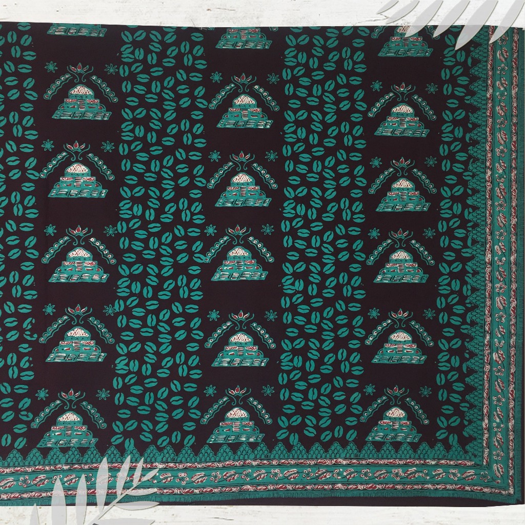 Batik jambi motif candi hijau | dasar bahan baju (Panjang.2m Lebar.105cm)