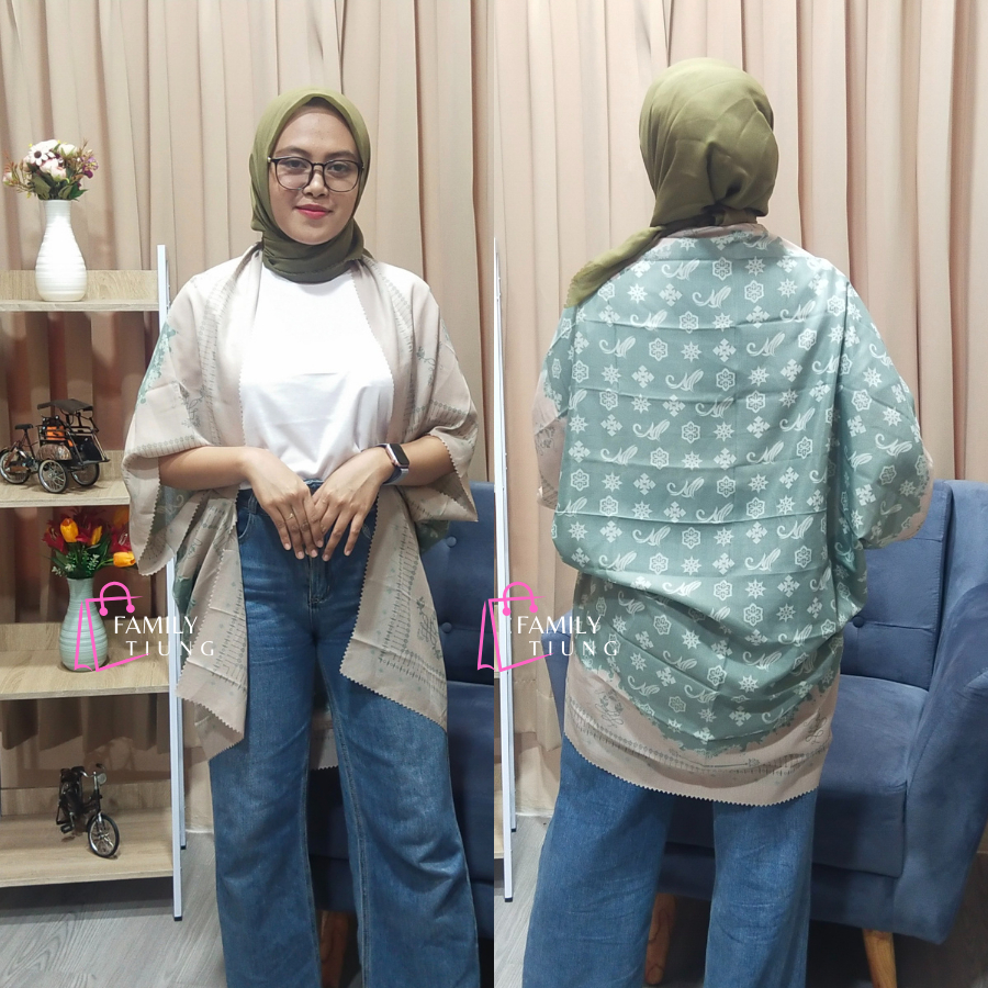 family tiung Outer Scarf Cardigan Voal Premium Brik Hijau Mint/ Outer Scarf Kondangan/ Outwear