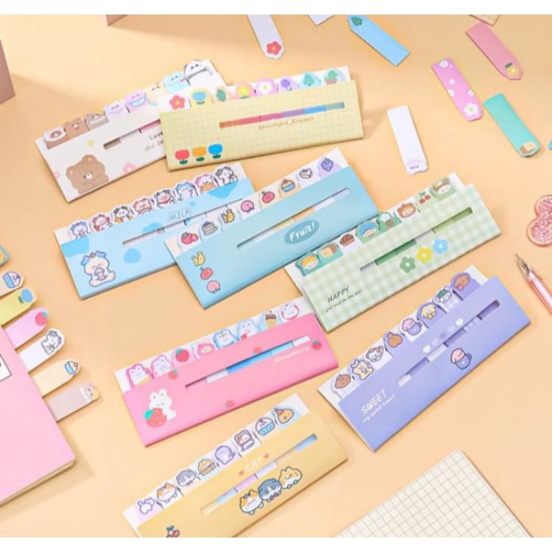 

Sticky Notes 8 in 1 Isi 120 Lembar Pembatas Buku Penanda Halaman Lucu Motif Kartun Cute