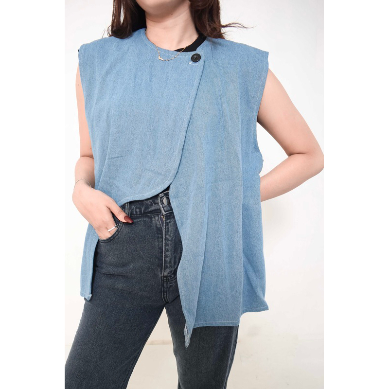 ZORA VEST / Vest outer Rompi Wanita/ Vest Denim wanita / Rompi Kancing samping Wanita