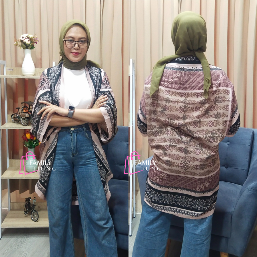 famili tiung Outer Scarf Cardigan Voal Premium Etnik SAHNA Moca/ Outer Batwing Scarf/ Outer Cardigan