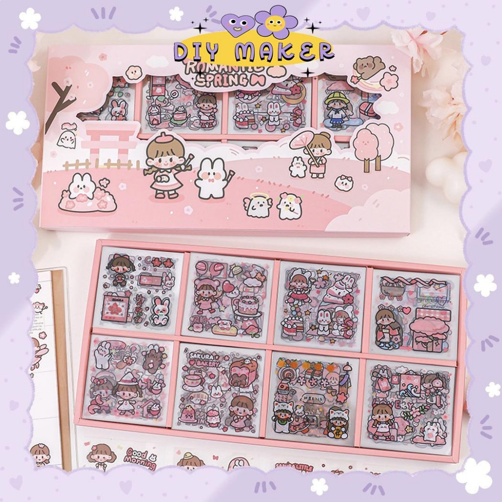 

DM Stiker Box Koleksi Sticker Aesthetic 200 Lembar Stiker DIY Stiker Pack Hadiah Souvenir Hampers