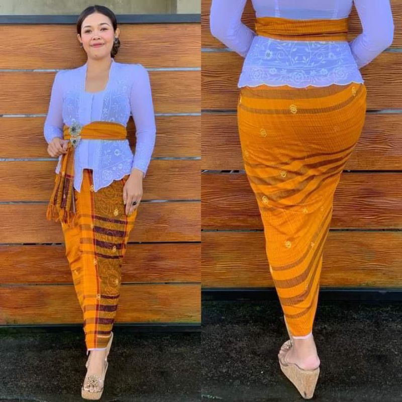 kain tenun endek dobol tretes emas set selendang