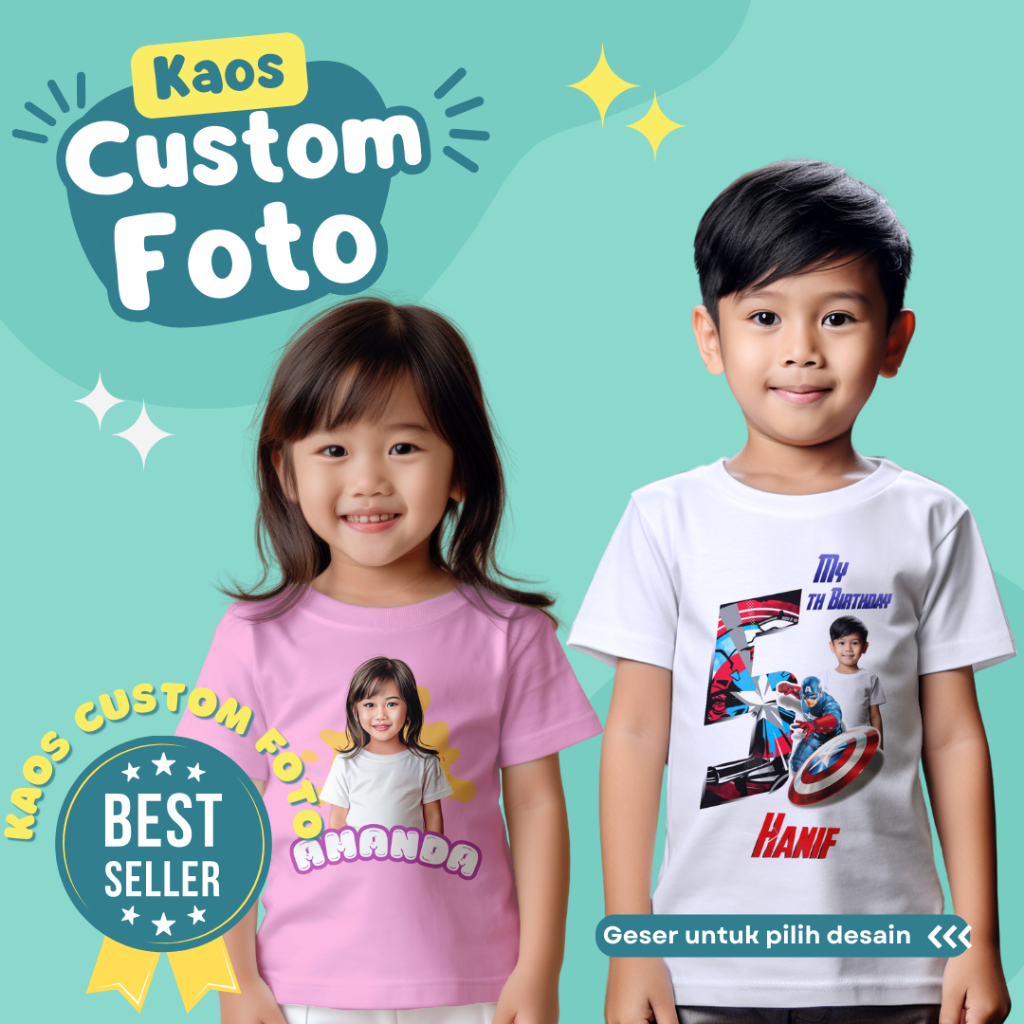 ENZO Kaos Custom Foto Anak & Keluarga Sablon Foto Untuk Ulang Tahun Ultah | Baju Kaos Couple Kapel K