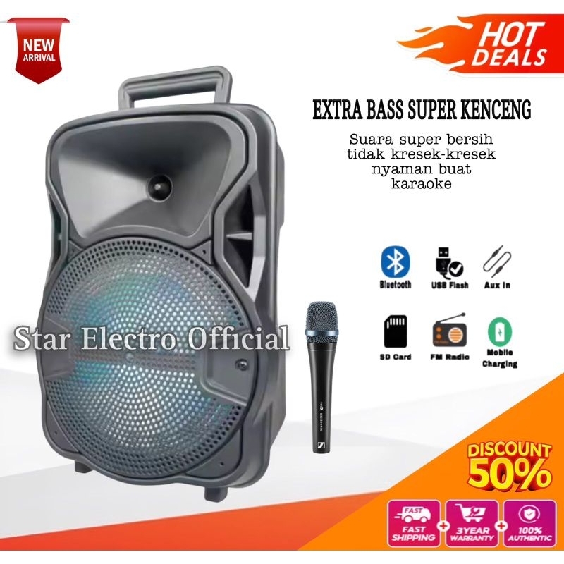 Speaker Bluetooth Karaoke extra Bass Ukuran Besar Free Mic Light Party Salon Aktif Jumbo