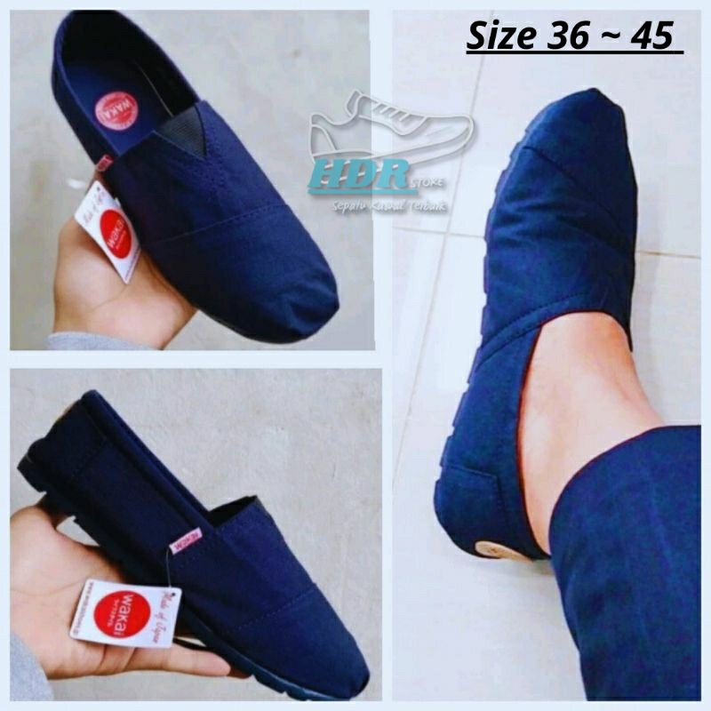 Sepatu Wakai Slip On Pria Wanita Biru Navy Jeans