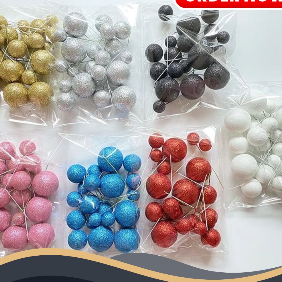 KILAT SUPER 2 PCS Topper Bola Glitter 2 Pcs Balon Warna Warni Gliter Cake Topper Glitter Ball Topper