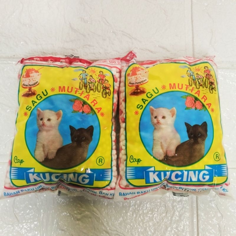 

2 bungkus sagu mutiara cap kucing kemasan 100 gram - sagu cap kucing - sagu mutiara - sagu mutiara warna merah putih