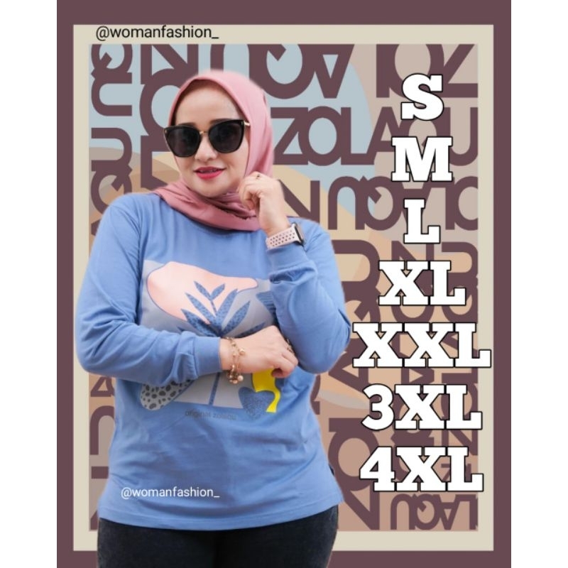 Kaos Wanita Zolaqu Biru Denim Denus Original Fashionable T-Shirt Casual Oversize Lengan Panjang Atas