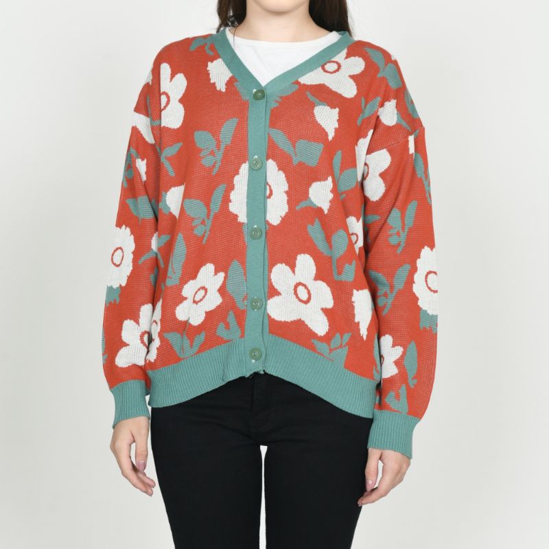 Cardigan Rajut premium Motif Bunga-Sweater Wanita motif