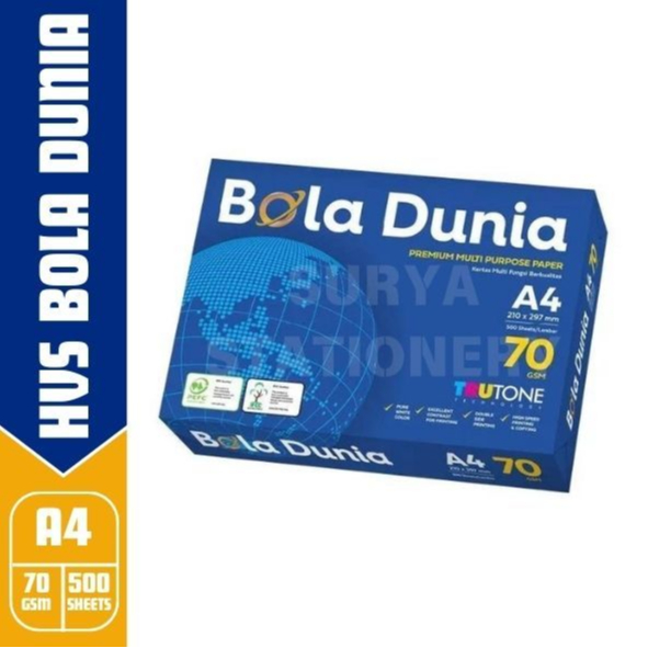 

(RIM) KERTAS HVS BOLA DUNIA A4 / KERTAS HVS BOLA DUNIA 70gsm / KERTAS HVS