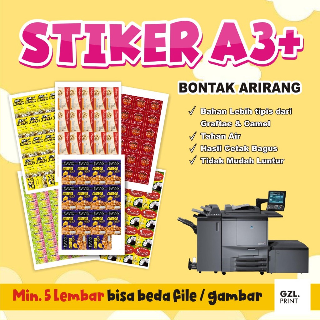 

TERMURAH!!! CETAK STIKER BONTAK ARIRANG A3+ (PRINT SAJA TANPA POTONG)