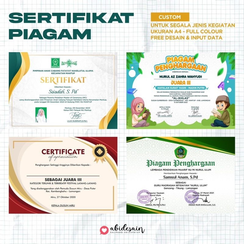 

Cetak Sertifikat / Piagam Penghargaan - Cutom desain