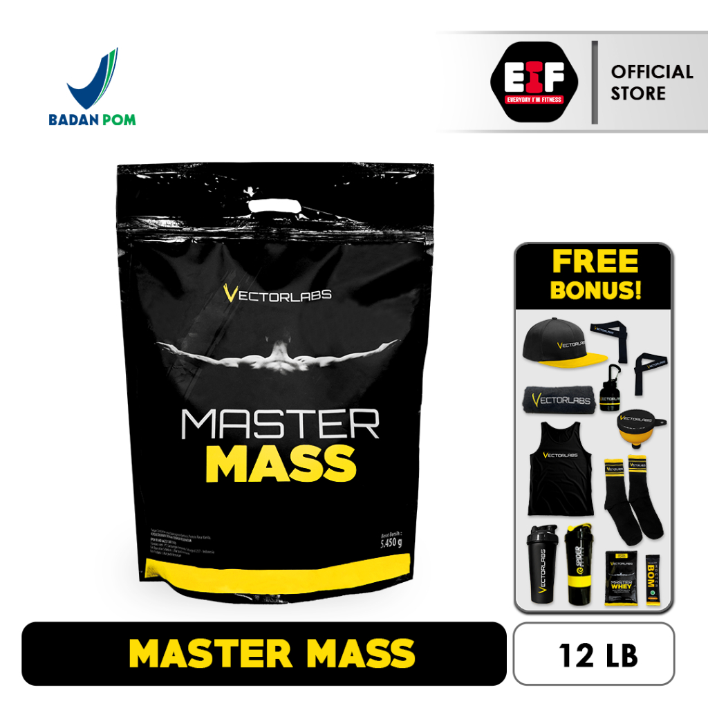 VECTORLABS MASTER MASS 12 LBS LB GAINER BONUS SHAKER & 2 SACHET SUSU FITNESS WHEY PROTEIN ISOLATE 12