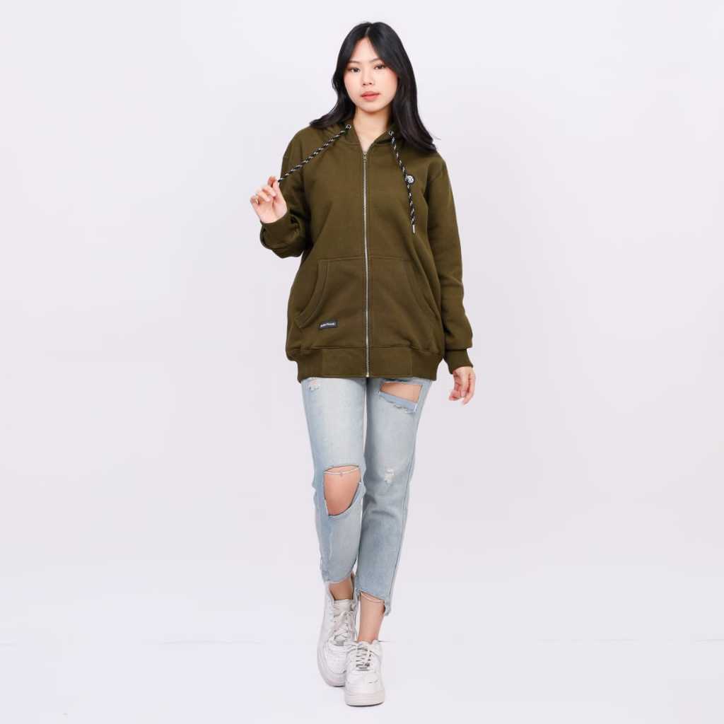 MotherWomb Project Hoodie Zipper YKK Basic Premium - Hijau Army Hoodie Zipper Pria