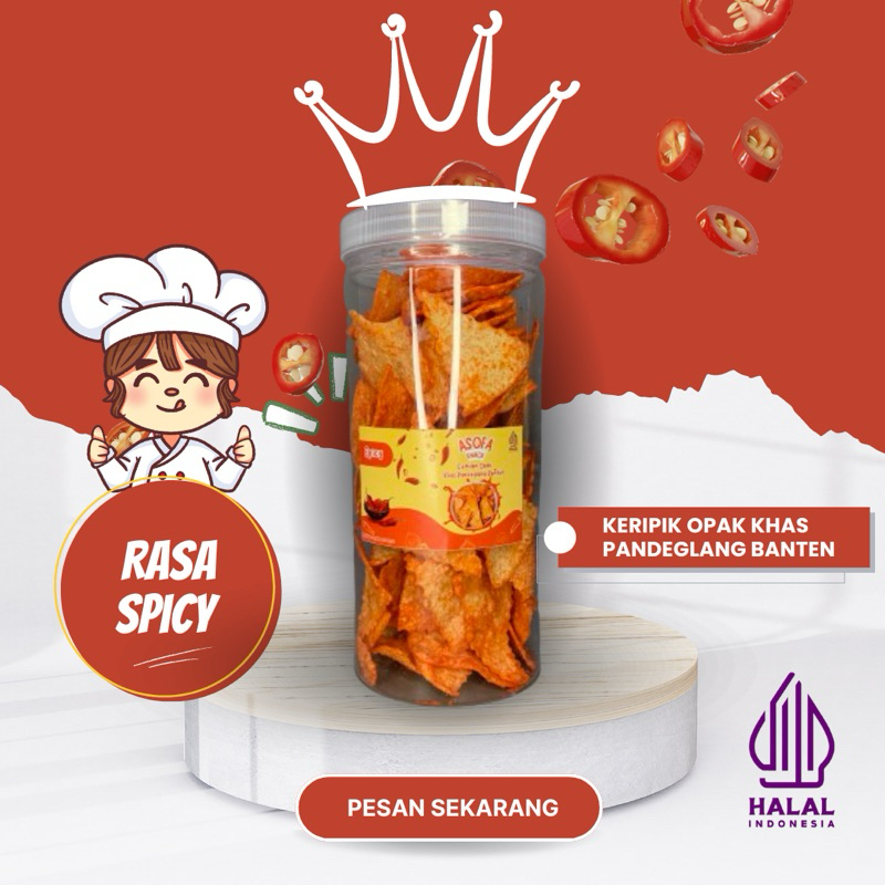 

Keripik opak singkong rasa pedas manis kemasan toples 1300ML