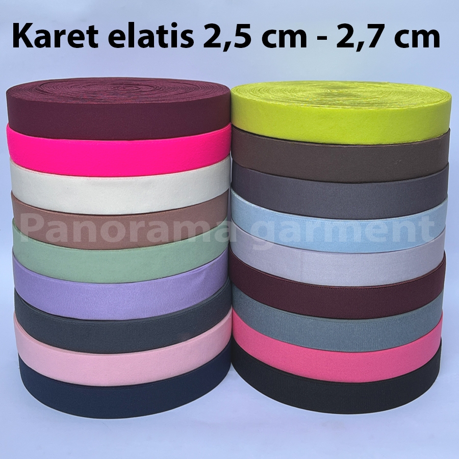 Karet Elastis 2,5cm Motif Warna Meteran/Rollan