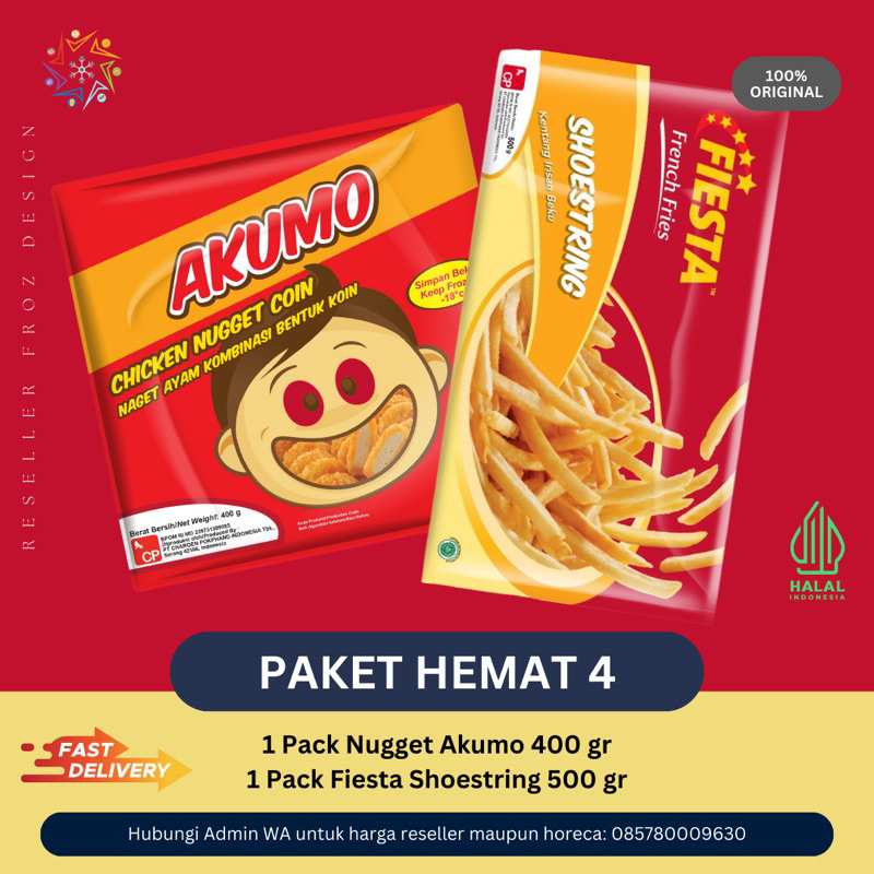 

BARU TERMURAH! PAKET HEMAT PRAKTIS 4 (Nugget koin Akumo 400gr dan Fiesta Shoestring Kentang Goreng 500gr) | Naget Ayam | Nagged | Kentang Goreng | Cemilan enak | Cem Chemp Cam Camp | Hemat Praktis Murah Bekel Anak Sekolah