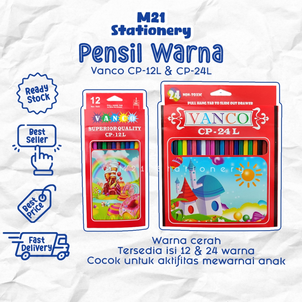 

PENSIL WARNA PANJANG VANCO CP-24L DAN CP-12L / PENCIL WARNA KAYU 12, 24, 36, 48 WARNA PENCIL COLOR PENCIL COLOUR UNTUK ANAK PEWARNA KELIR SET ALAT TULIS LOMBA MEWARNAI MENGGAMBAR MURAH / M21 STATIONERY JOGJA