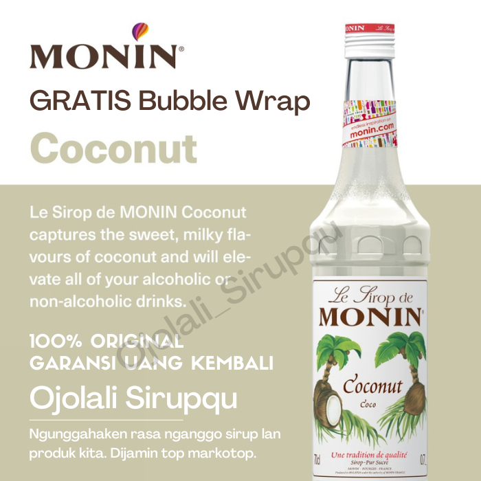 

MONIN Coconut syrup 70 CL 700 mL / Sirup / Cafe / Kedai / Kopi / Sho