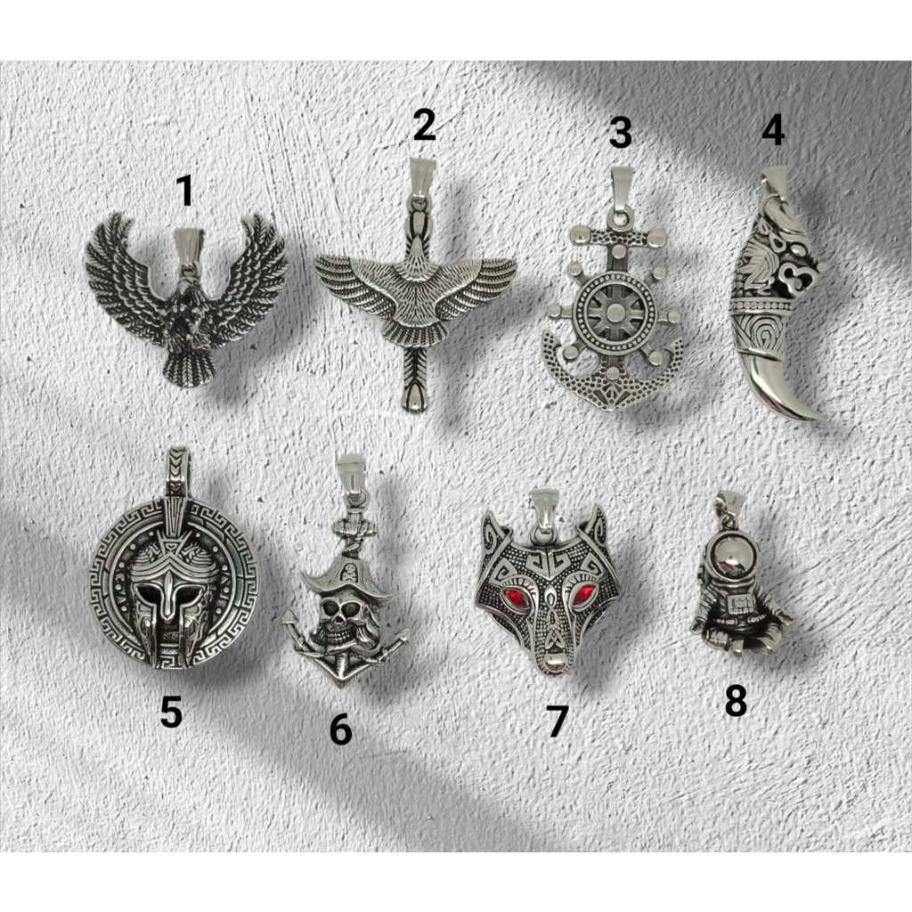 Liontin Titanium Variasi Burung Tengkorak Serigala Astronot Pria Silver Import Premium Anti Karat