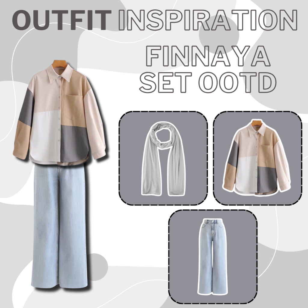 Oneset 3 IN 1 Setelan Wanita Finnaya Set - Kemeja Blouse + Kulot Jeans + Hijab BS Sets OOTD - TP051