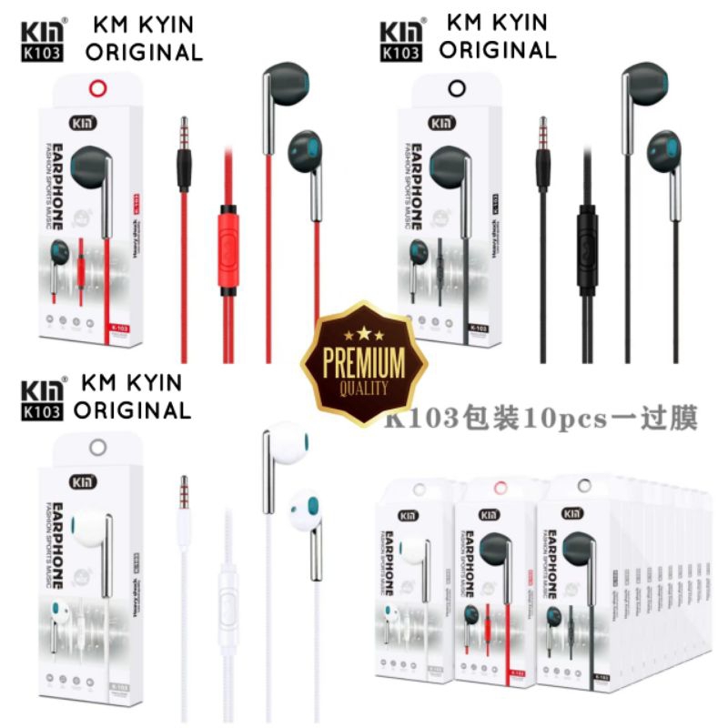 KIN K103 ORIGINAL Headset Fashion Premium Quality | Earphone KM KYIN BASS Jernih Universal 3.5mm Mic