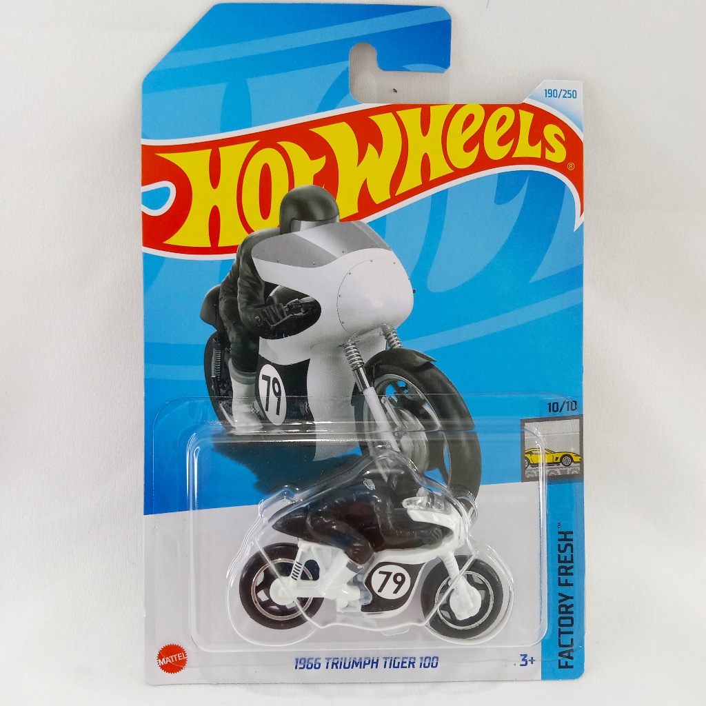Diecast Hot Wheels 1966 Triumph Tiger 100 – Black White | Miniatur Motor Klasik Factory Fresh Skala 