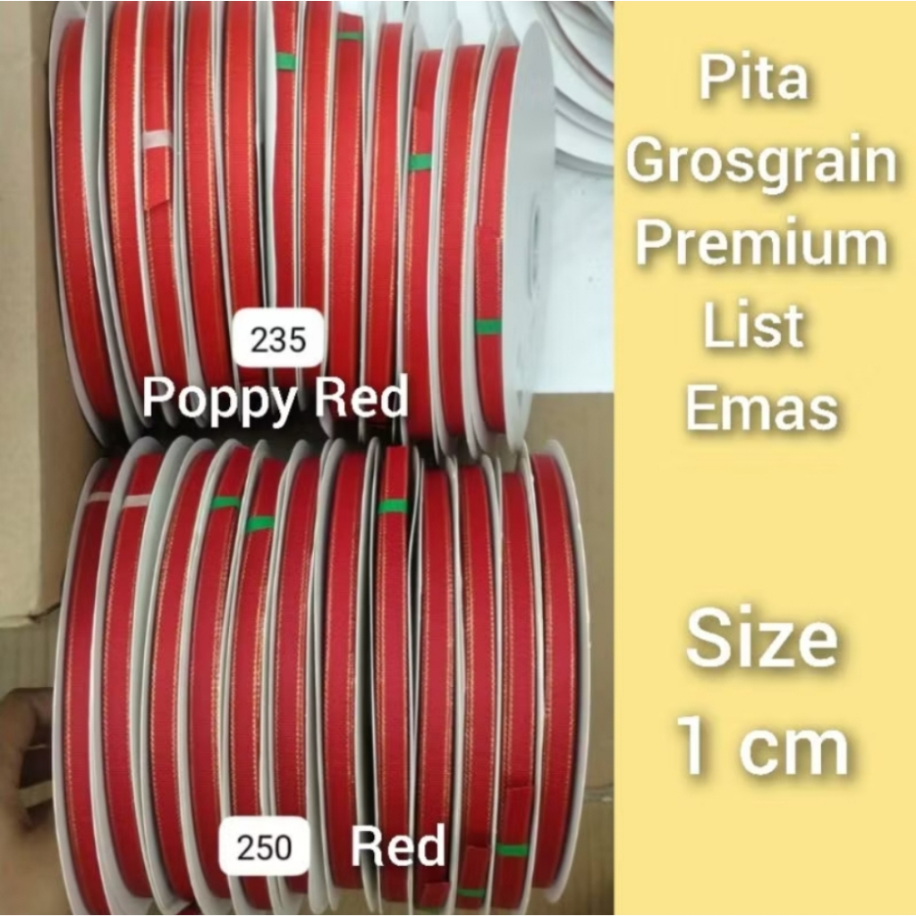 

1 Roll (90 meter) - 1 cm | Pita Grosgrain List Emas Premium | Double Satin