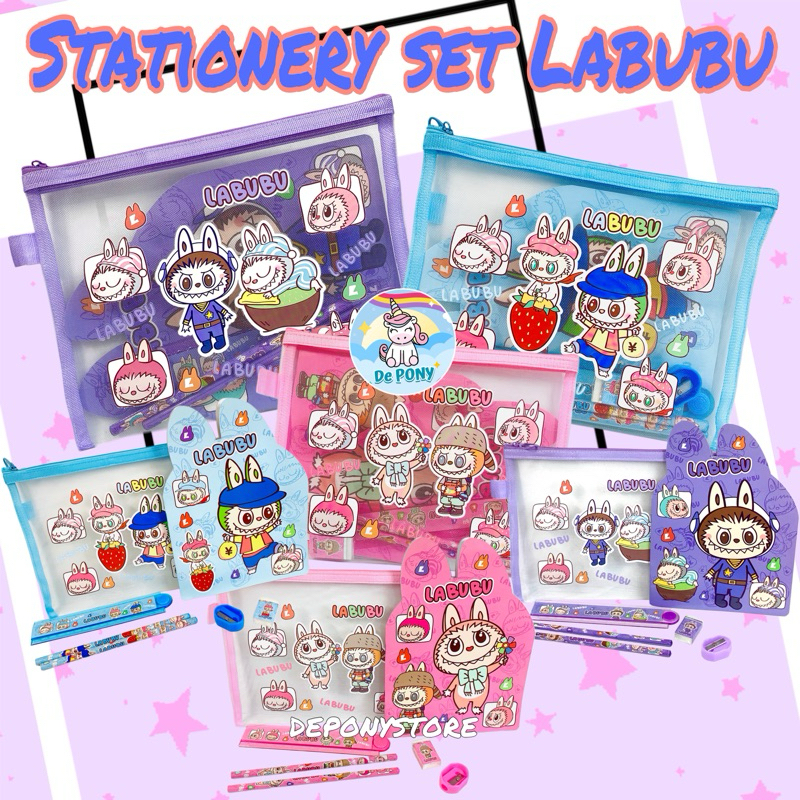 

Kotak Pensil Pouch Jaring Stasionary Set Labubu Notes Pensil Rautan