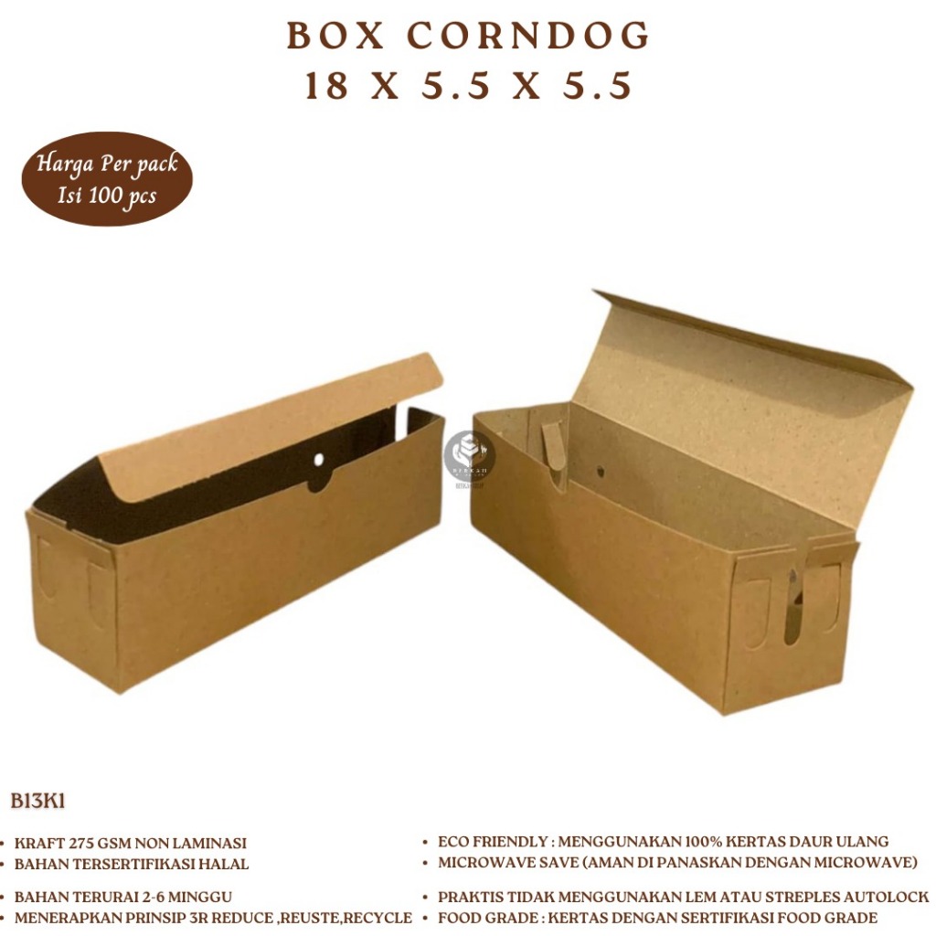 

Box Corndog Uk. 18X5.5X5.5 Cm Dus Sosis Bahan 275 Gsm (Isi 100 Pcs-B13K1)