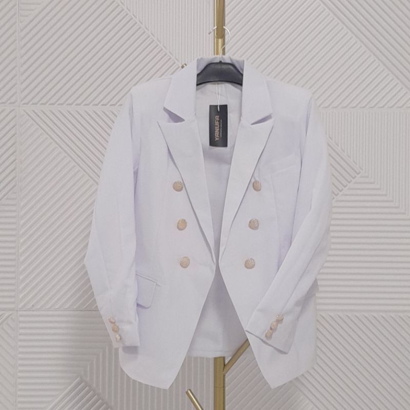 Blazer Wanita Putih Jas wanita Formal Semi Formal Model Terbaru