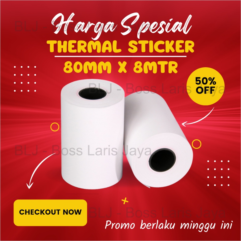 

KERTAS STIKER LABEL PRINTER THERMAL 80X40 80MM 80X8 METER CONTINUOUS 80X40MM 80 X 8 METER