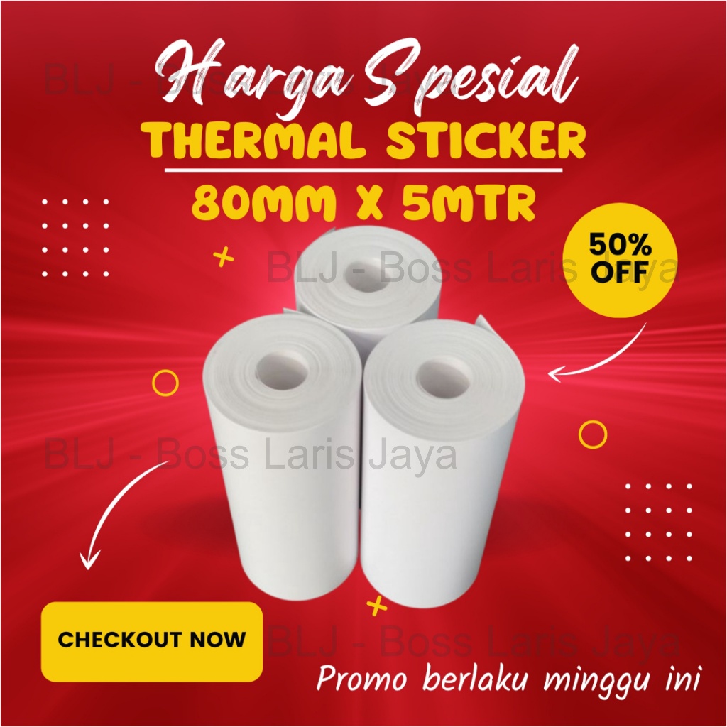 

KERTAS STIKER LABEL PRINTER THERMAL 80X30 80MM 80X5 METER CONTINUOUS 80X30MM 80 X 5 METER