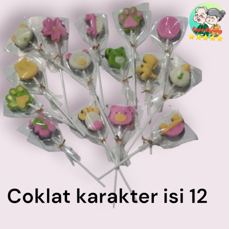

coklat karakter lolipop isi 12 pcs, ide jualan anak sekolah