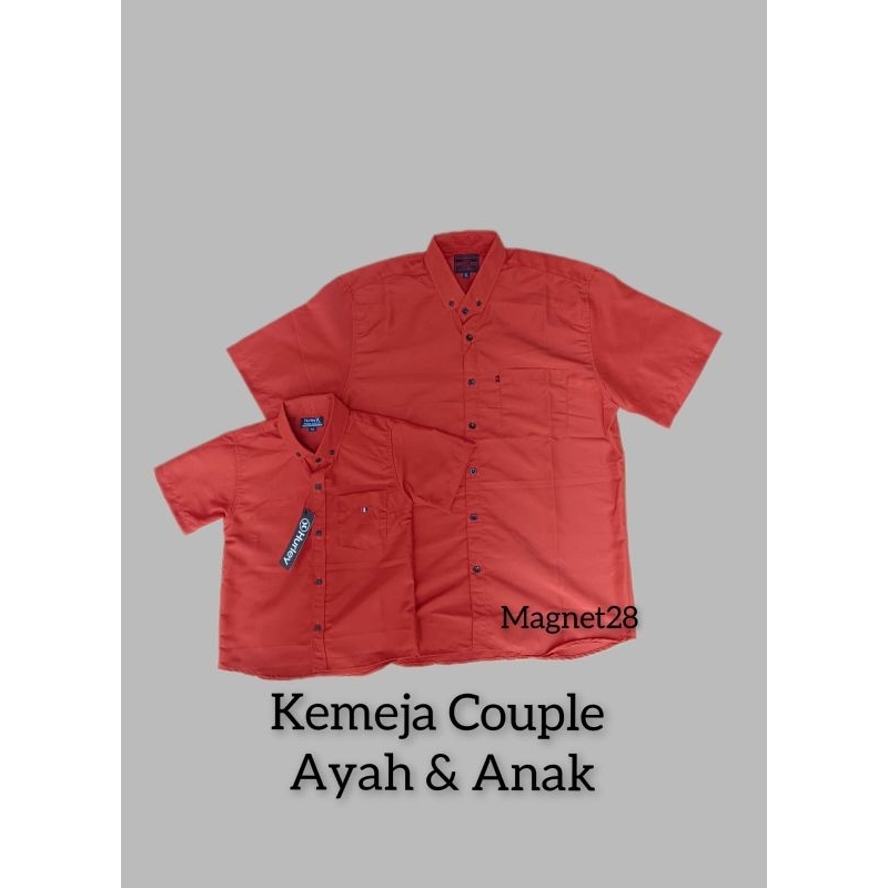 KEMEJA MERAH BATA TERACOTA KEMEJA POLOS TERACOTA MERAH BATA AYAH DAN ANAK