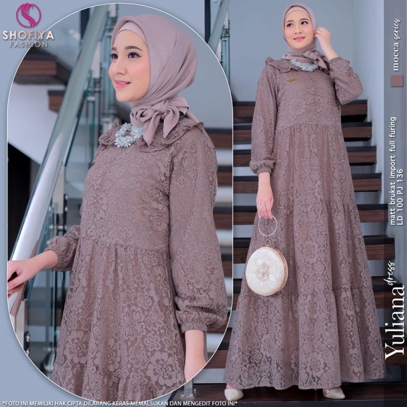 YULIANA DRESS GAMIS MUSLIM TERBARU dress brukat full furing BY SHOFIYA FASHION