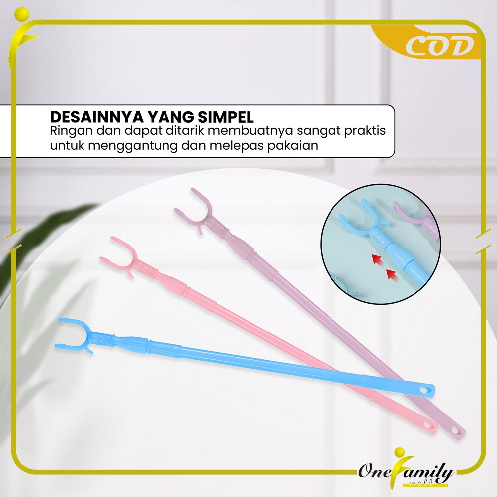 One-C1116 Tongkat Jemuran Pengait Pakaian Bisa Setel Panjang Pendek / Galah Hanger Gantungan Baju