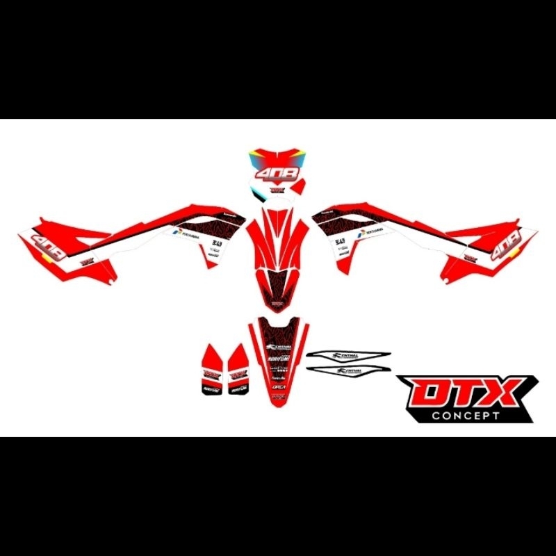 STIKER DECAL STRIPING KX 250/KX 450 DESAIN KOMBINASI WARNA MERAH PUTIH HITAM